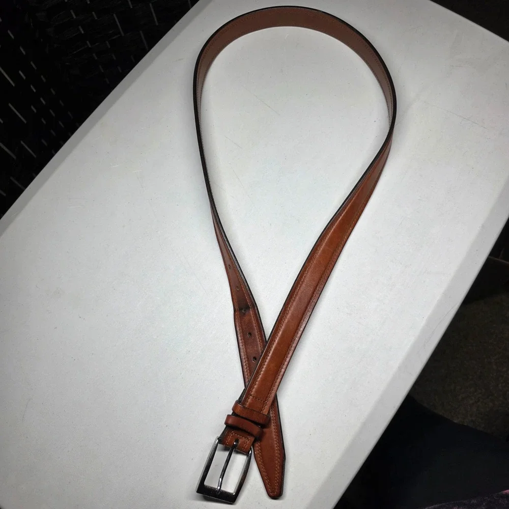 Allen Edmonds Mens Cognac Brown Leather Dress Belt Size 42 Handcrafted USA 95090